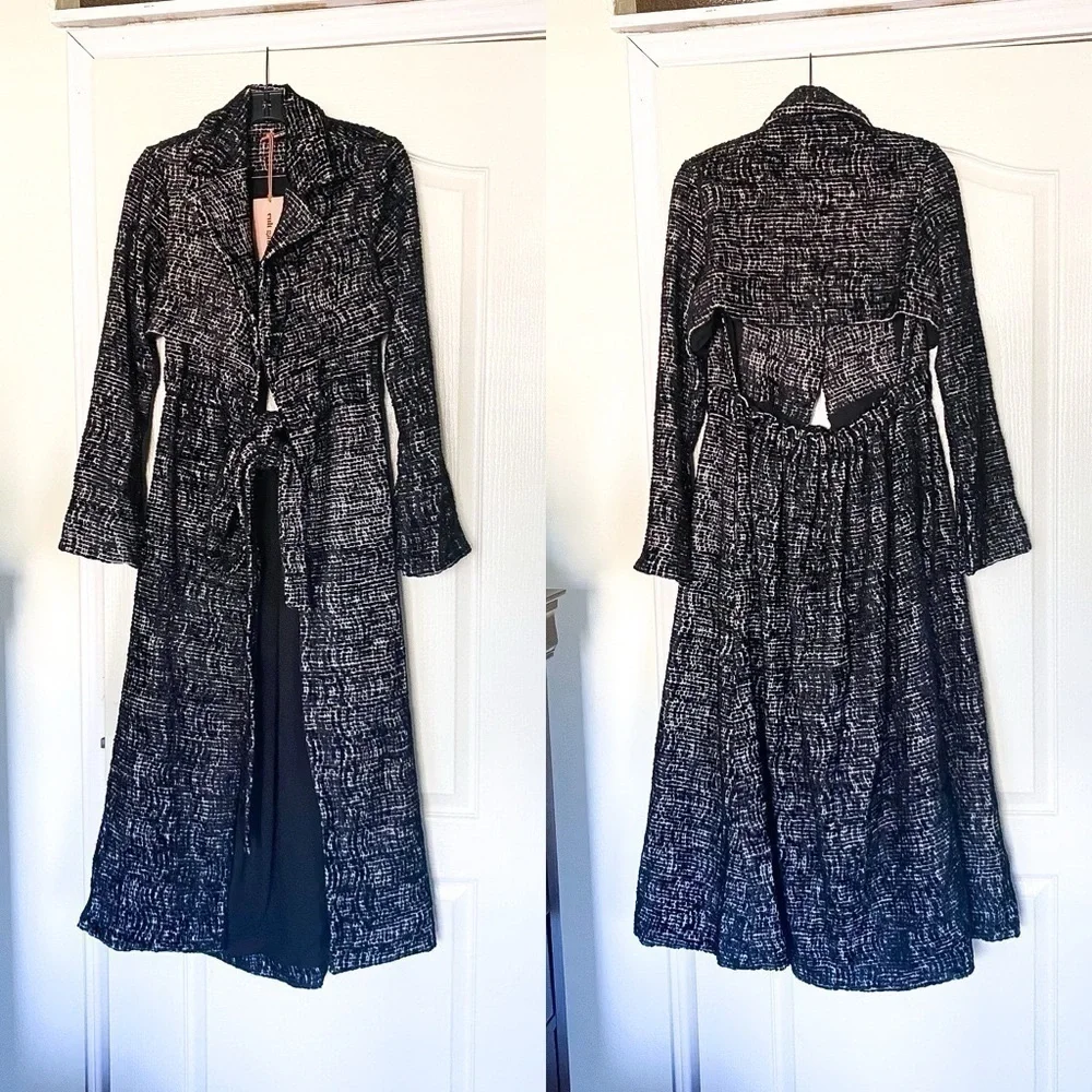 Cult Gaia Aya Matelassé Velvet Open-Back Coat Belted Long Black Size Small NWT - Picture 2 of 11